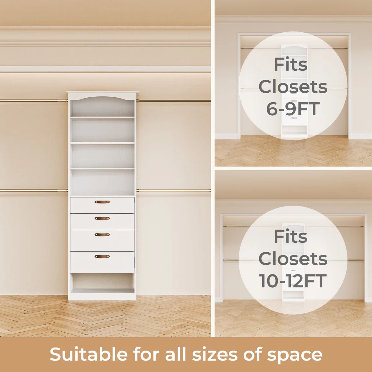 23.6" - 149.6" W Closet System with 4 Drawers & Rods - /SW9737BKWR