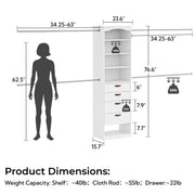 23.6" - 149.6" W Closet System with 4 Drawers & Rods - /SW9737BKWR