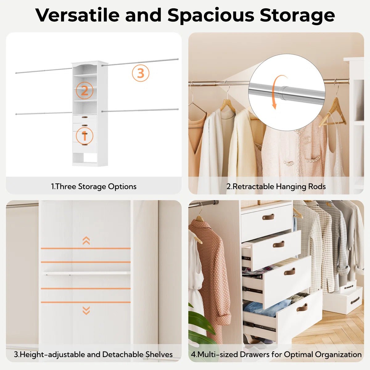 23.6" - 149.6" W Closet System with 4 Drawers & Rods - /SW9737BKWR