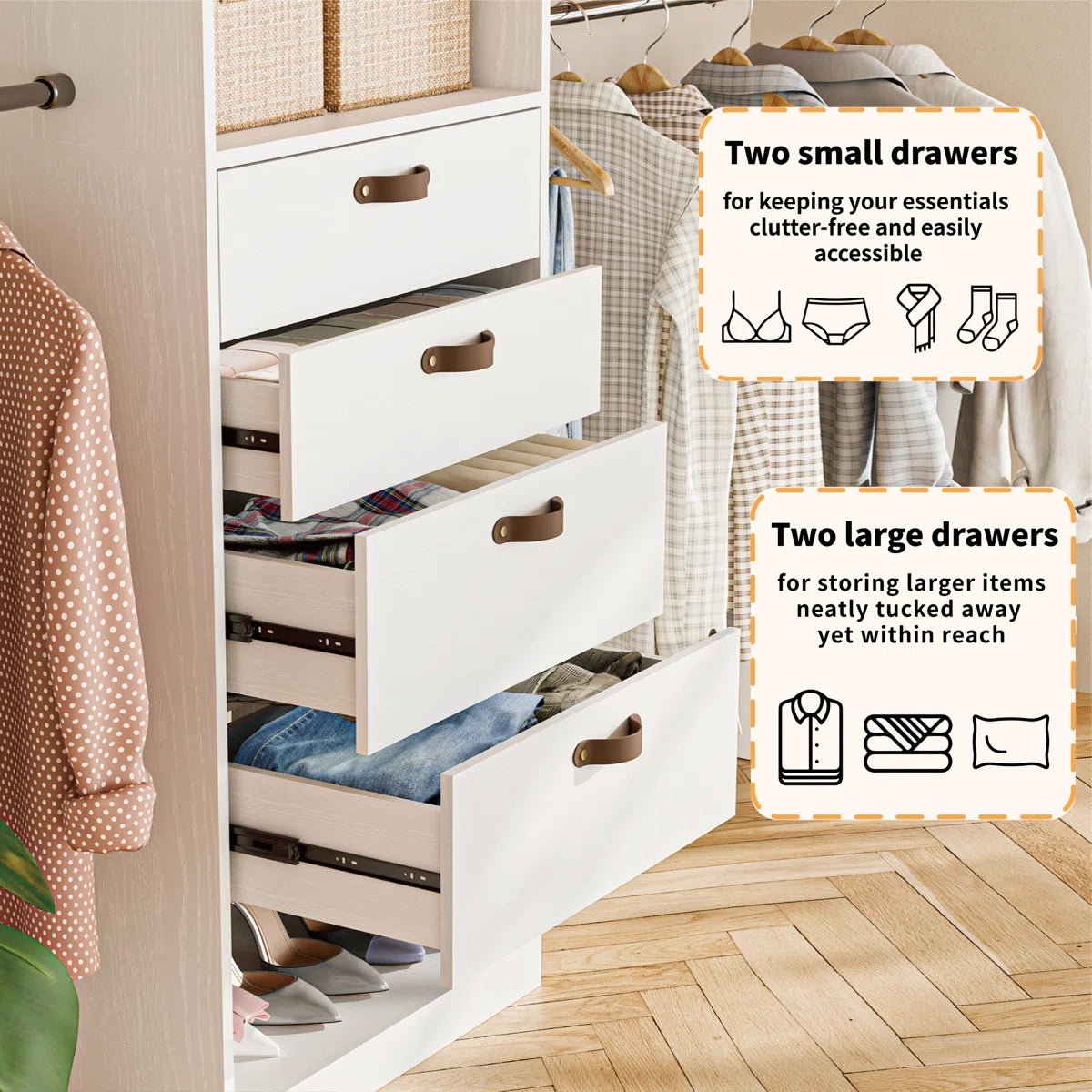 23.6" - 149.6" W Closet System with 4 Drawers & Rods - /SW9737BKWR
