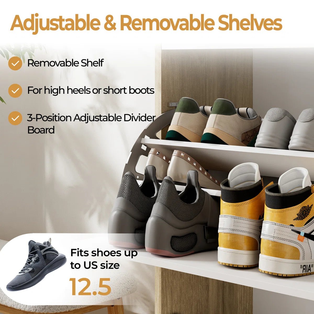 24 - 30 Pair Shoe Storage Cabinet with Flip Drawer - White/SW9709AKWN