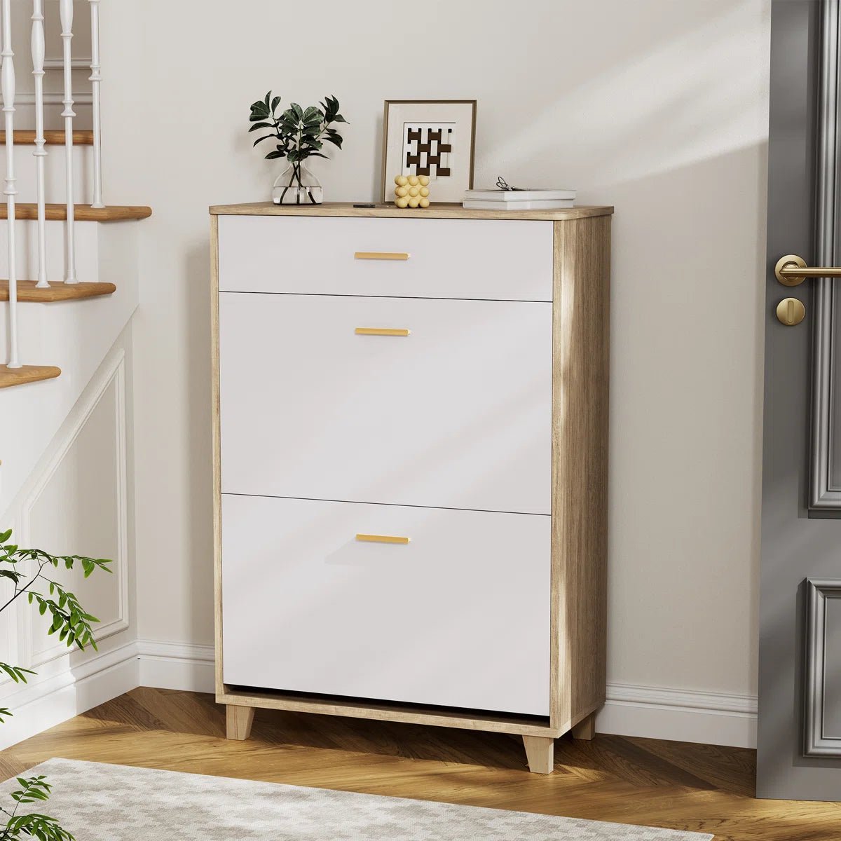 24 - 30 Pair Shoe Storage Cabinet with Flip Drawer - White/SW9709AKWN