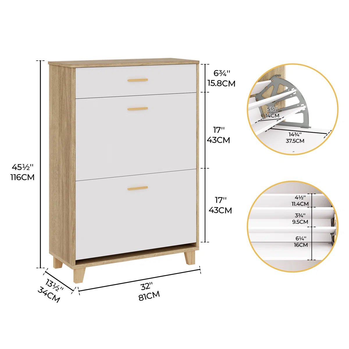 24 - 30 Pair Shoe Storage Cabinet with Flip Drawer - White/SW9709AKWN
