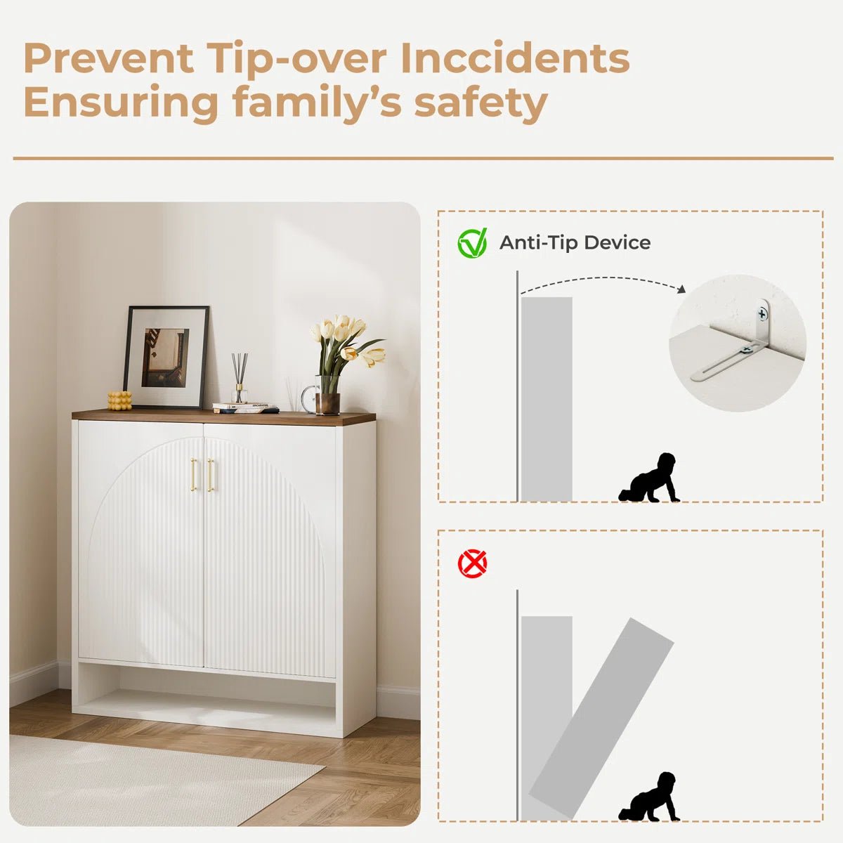 24 Pair Shoe Storage Cabinet with Adjustable Shelves - White/