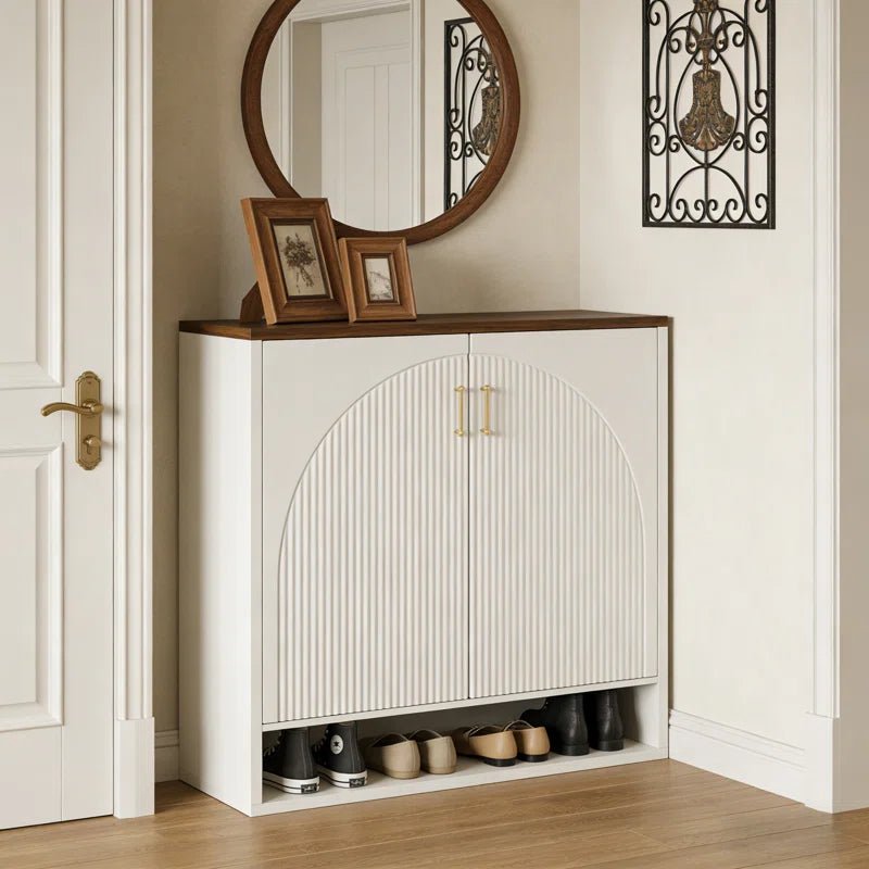 24 Pair Shoe Storage Cabinet with Adjustable Shelves - White/