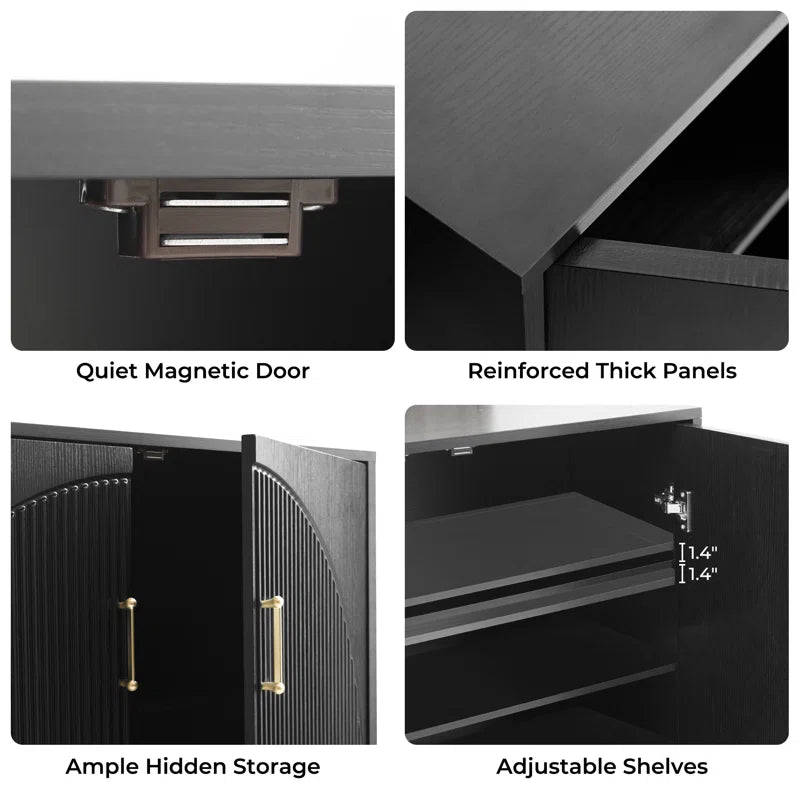 24 Pair Shoe Storage Cabinet with Adjustable Shelves - Black/