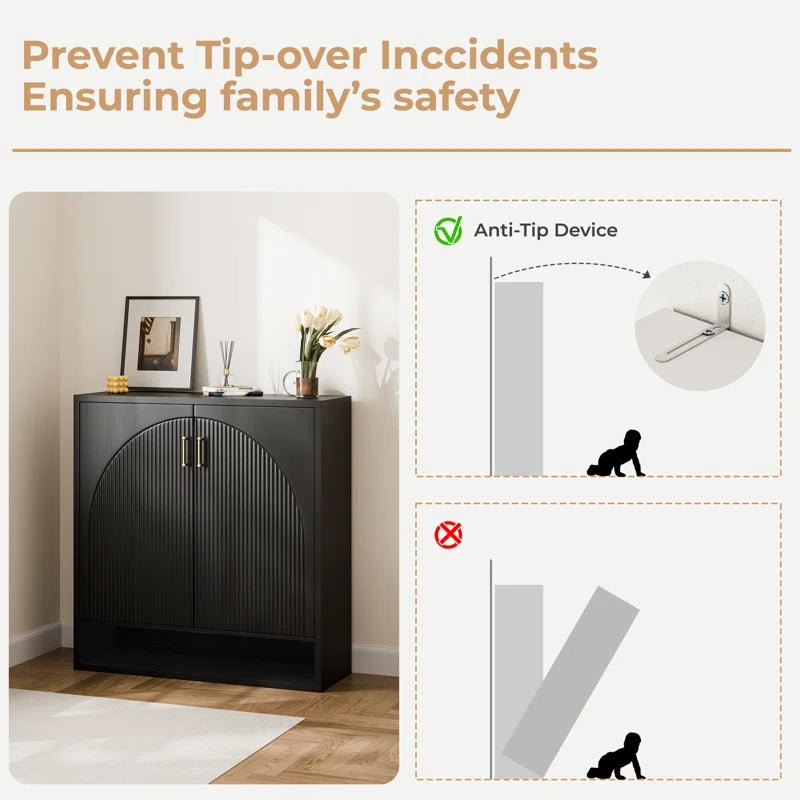 24 Pair Shoe Storage Cabinet with Adjustable Shelves - Black/