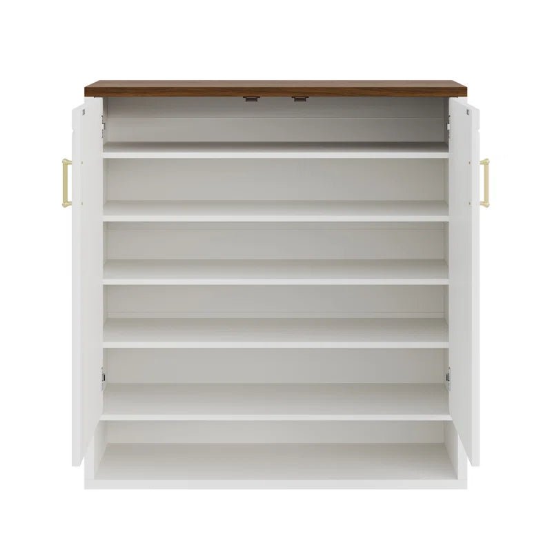 24 Pair Shoe Storage Cabinet with Adjustable Shelves - White/