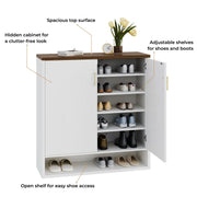 24 Pair Shoe Storage Cabinet with Adjustable Shelves - White/