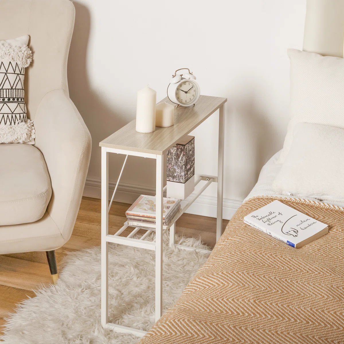 24.5" Tall Narrow End Table with Shelf - White/SW9713AMWA