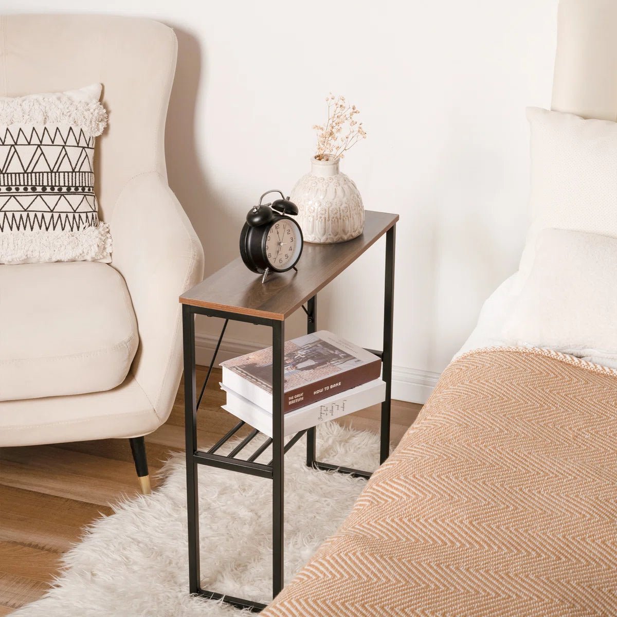 24.5" Tall Narrow End Table with Shelf - Black/SW9713AMKA