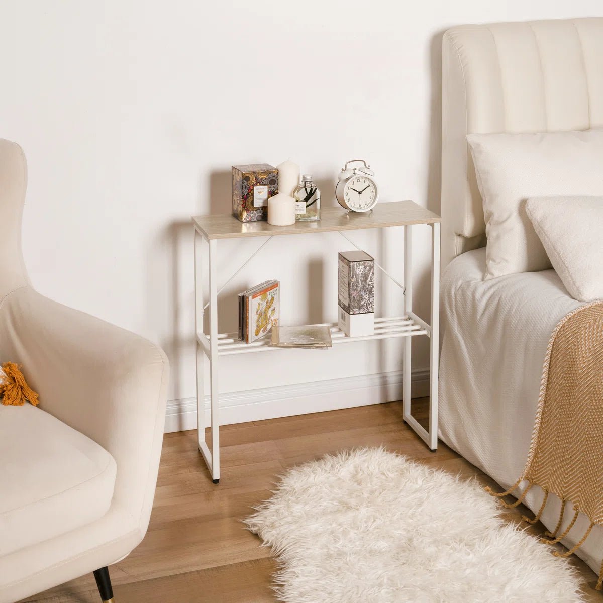 24.5" Tall Narrow End Table with Shelf - White/SW9713AMWA