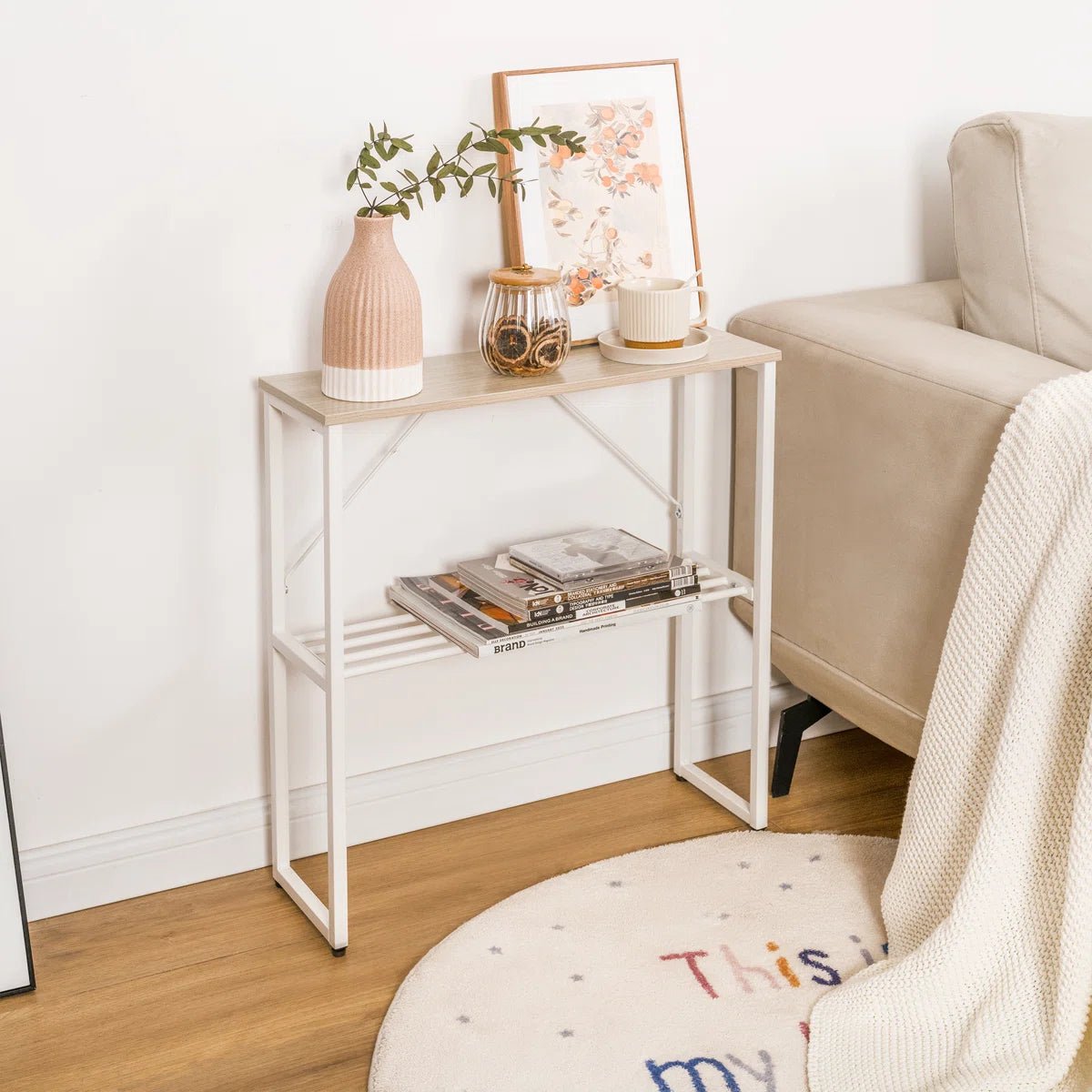 24.5" Tall Narrow End Table with Shelf - White/SW9713AMWA