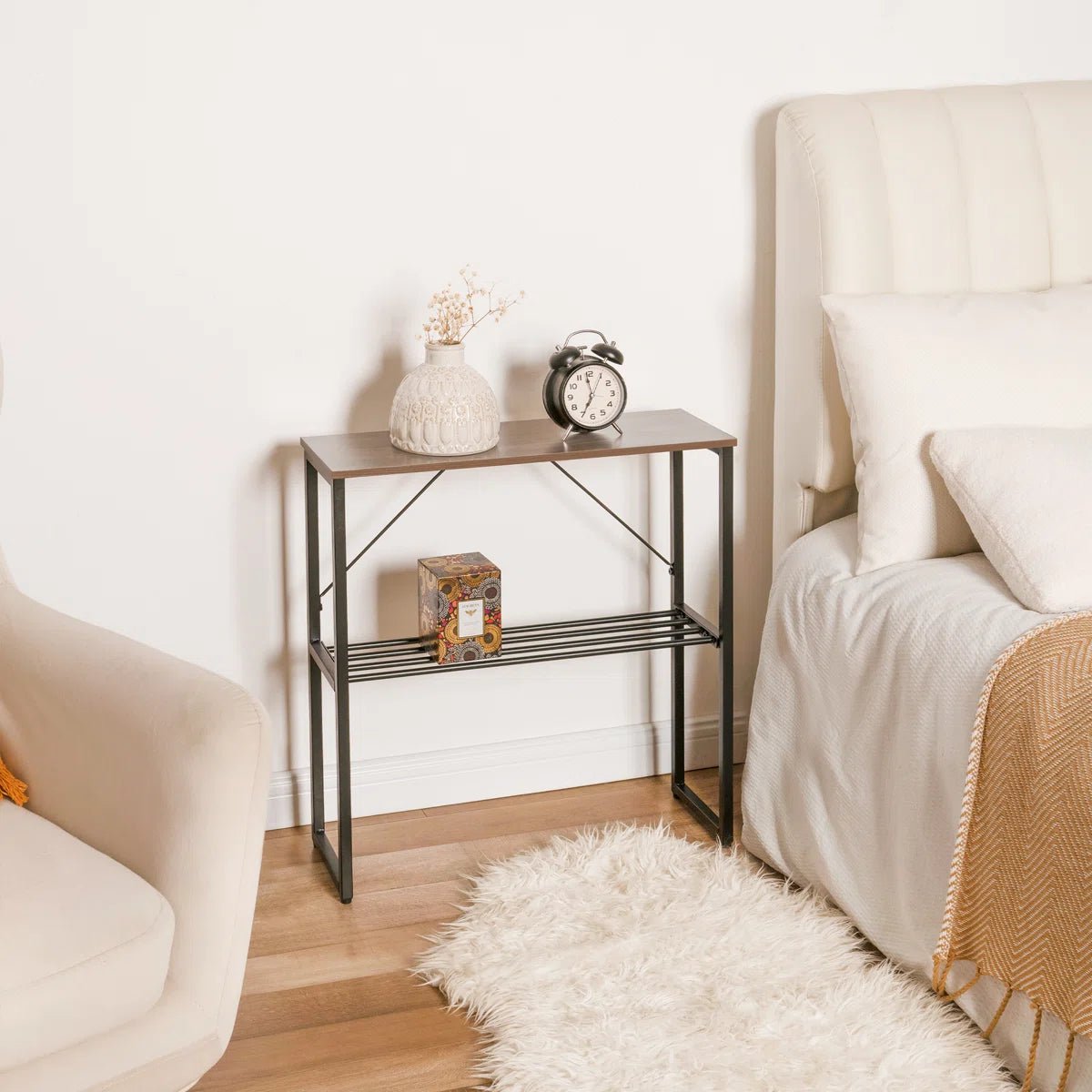 24.5" Tall Narrow End Table with Shelf - White/SW9713AMWA