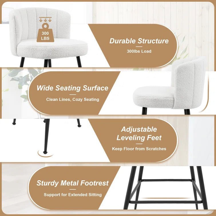 25.2" Counter & Bar Stool with Large Seat and Back (Set of 2) -White/SW9803ALWFQ2