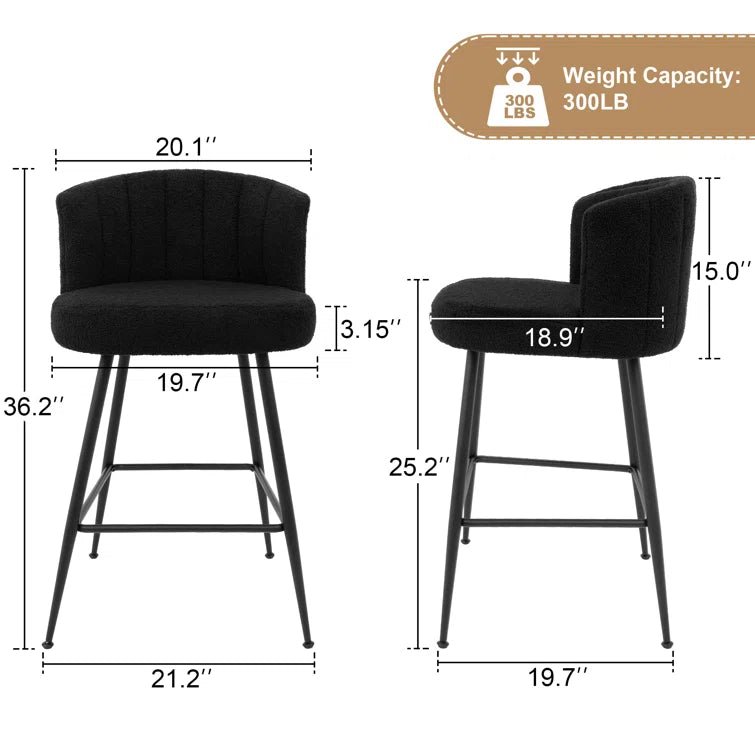 25.2" Counter & Bar Stool with Large Seat and Back (Set of 2) -Black/SW9803ALKAQ2
