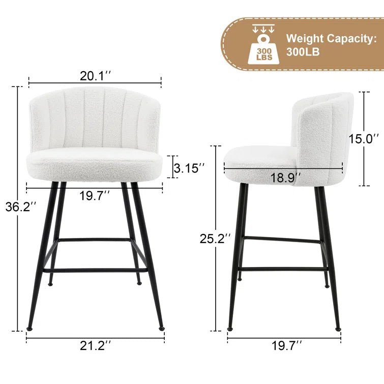25.2" Counter & Bar Stool with Large Seat and Back (Set of 2) -White/SW9803ALWFQ2