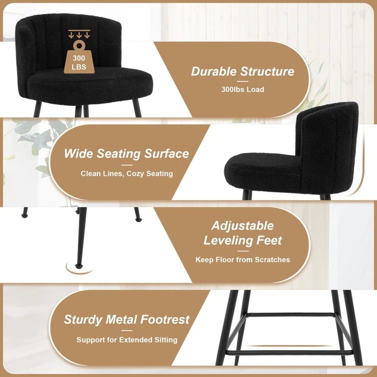25.2" Counter & Bar Stool with Large Seat and Back (Set of 2) -Black/SW9803ALKAQ2