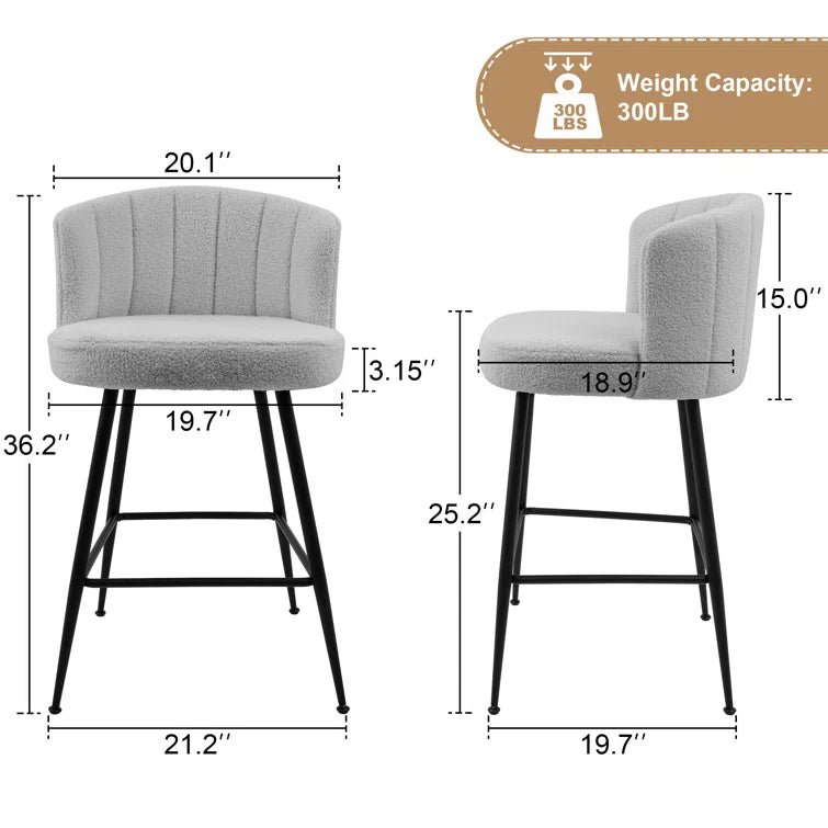 25.2" Counter & Bar Stool with Large Seat and Back (Set of 2) -Gray/SW9803ALEOQ2