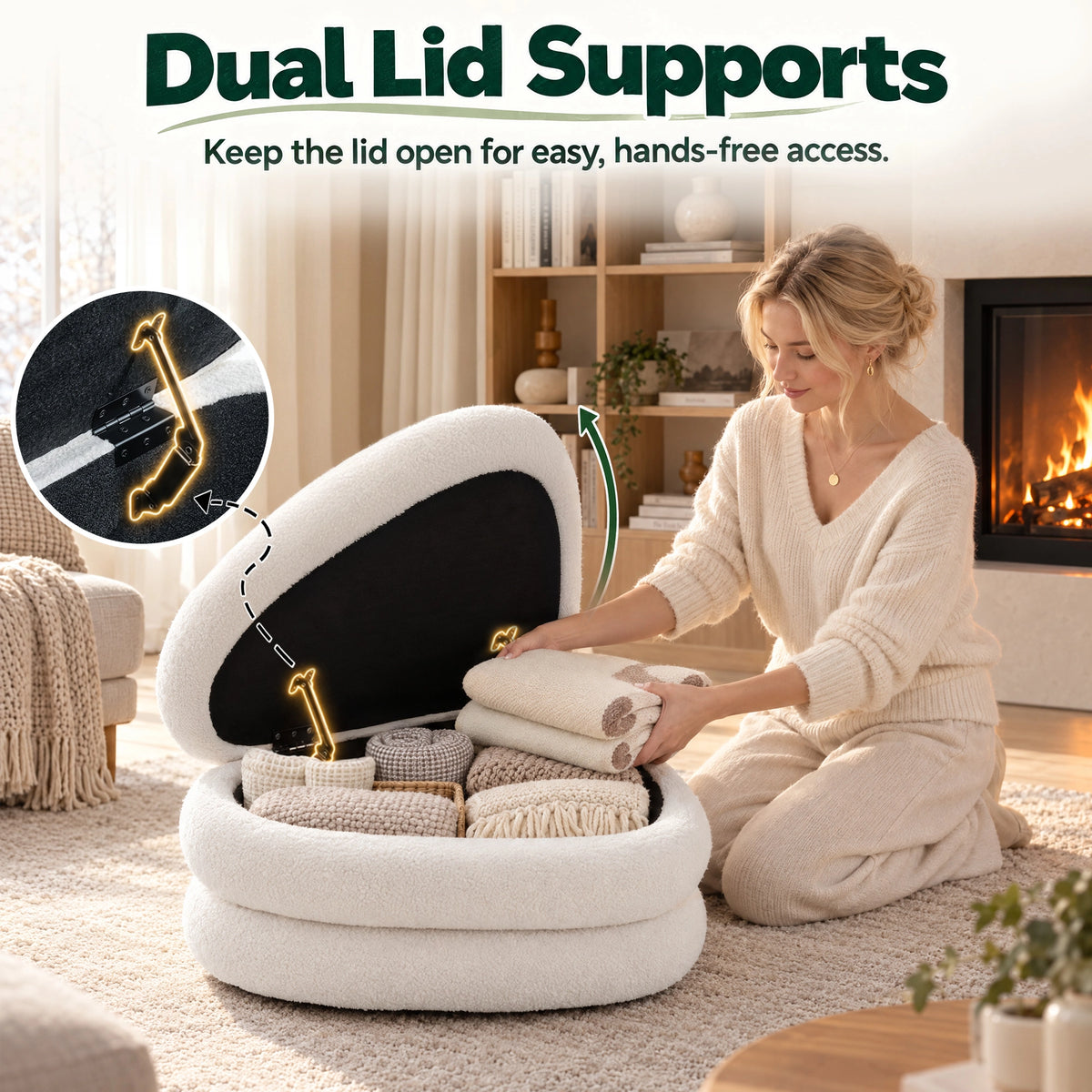 Modern Upholstered Ottoman with Hidden Storage & Lift-Top
