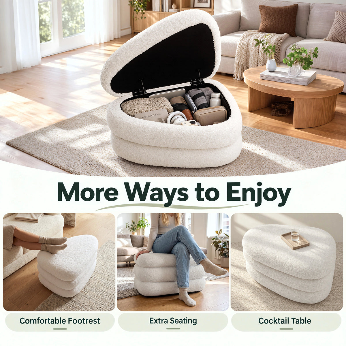 Modern Upholstered Ottoman with Hidden Storage & Lift-Top