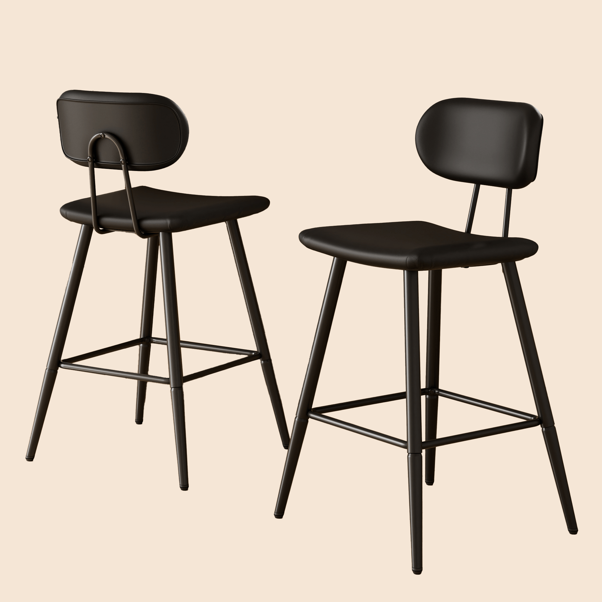 26.75" Leather Counter & Bar Stool with Large Seat and Back (Set of 2) - Black/SW9804ALKAQ2