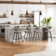 26.75" Leather Counter & Bar Stool with Large Seat and Back (Set of 2) - Gray/