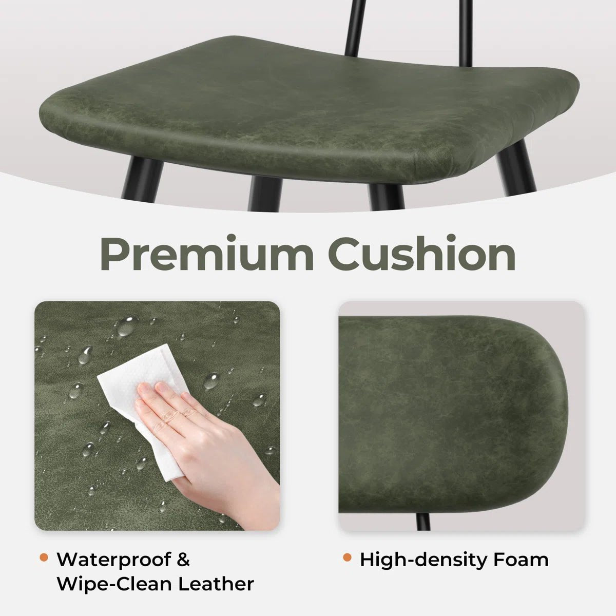 26.75" Leather Counter & Bar Stool with Large Seat and Back (Set of 2) - Green/