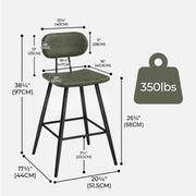 26.75" Leather Counter & Bar Stool with Large Seat and Back (Set of 2) - Gray/