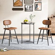 26.75" Leather Counter & Bar Stool with Large Seat and Back (Set of 2) - Brown/SW9804ALOGQ2