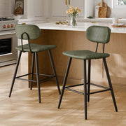 26.75" Leather Counter & Bar Stool with Large Seat and Back (Set of 2) - Green/