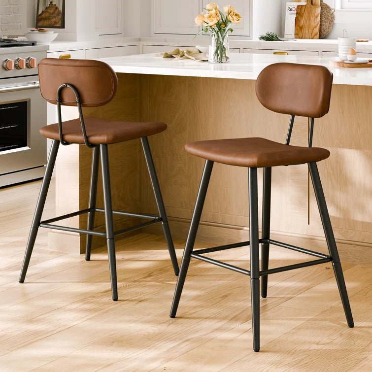 26.75" Leather Counter & Bar Stool with Large Seat and Back (Set of 2) - Brown/SW9804ALOGQ2