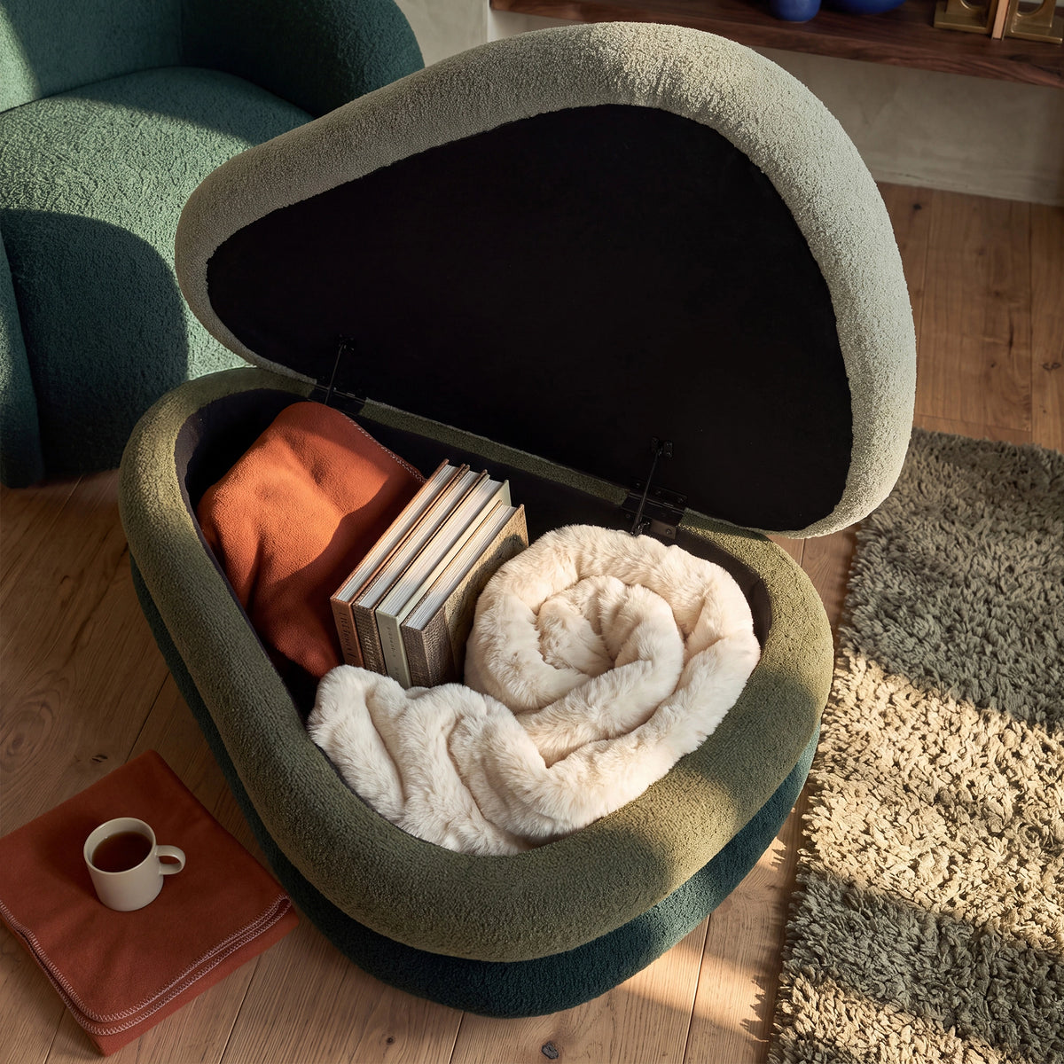 Modern Upholstered Ottoman with Hidden Storage & Lift-Top