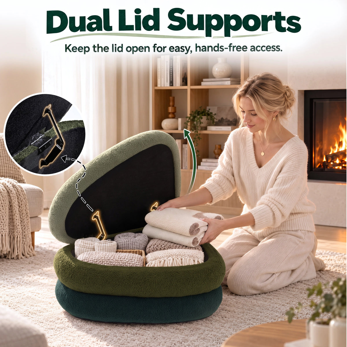 Modern Upholstered Ottoman with Hidden Storage & Lift-Top