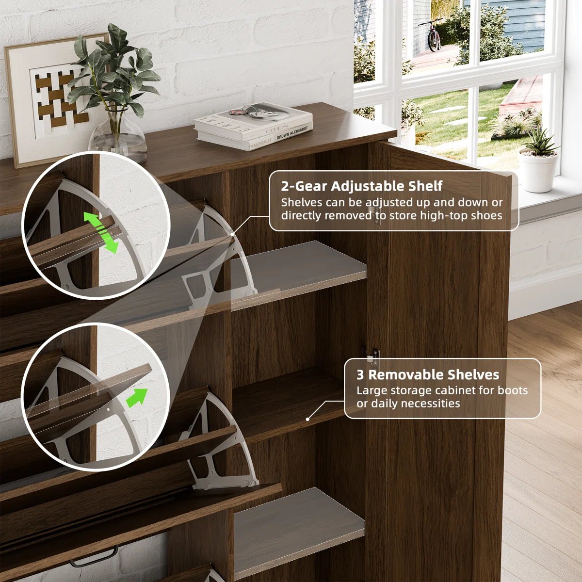 28 Pair Large Shoe Storage Cabinet with Adjustable Shelves - Brown/SW9716ABOS