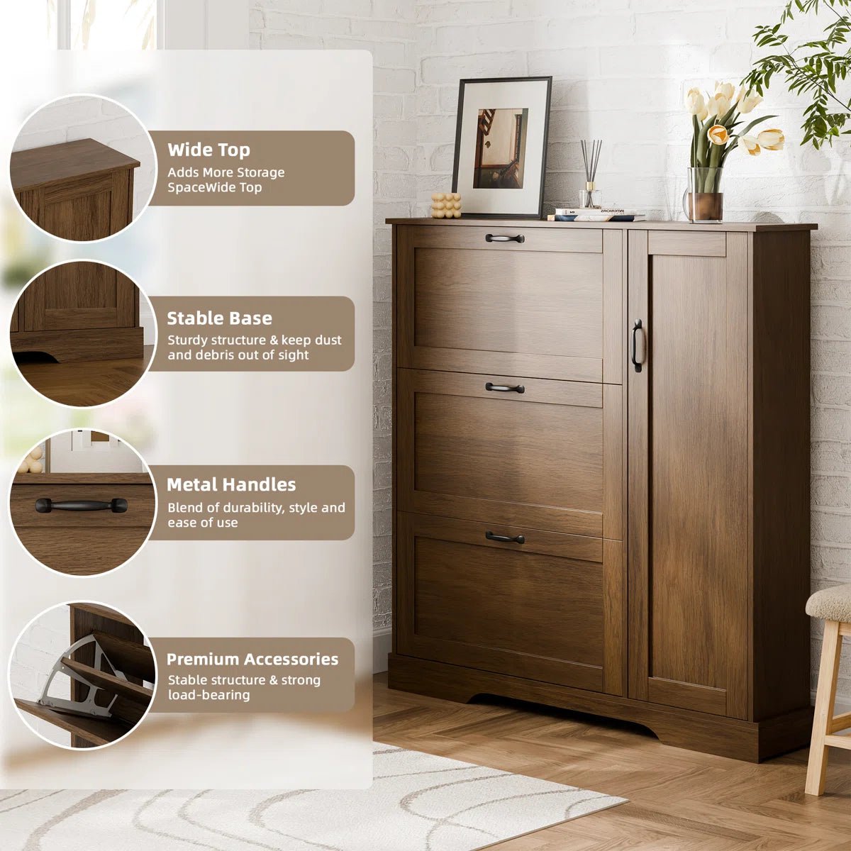 28 Pair Large Shoe Storage Cabinet with Adjustable Shelves - Brown/SW9716ABOS