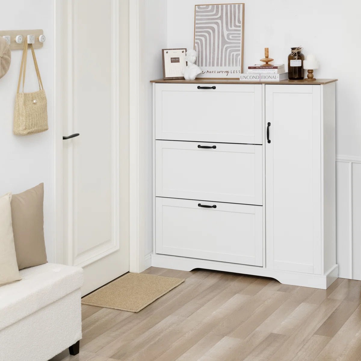 28 Pair Large Shoe Storage Cabinet with Adjustable Shelves - White/SW9716ABWR