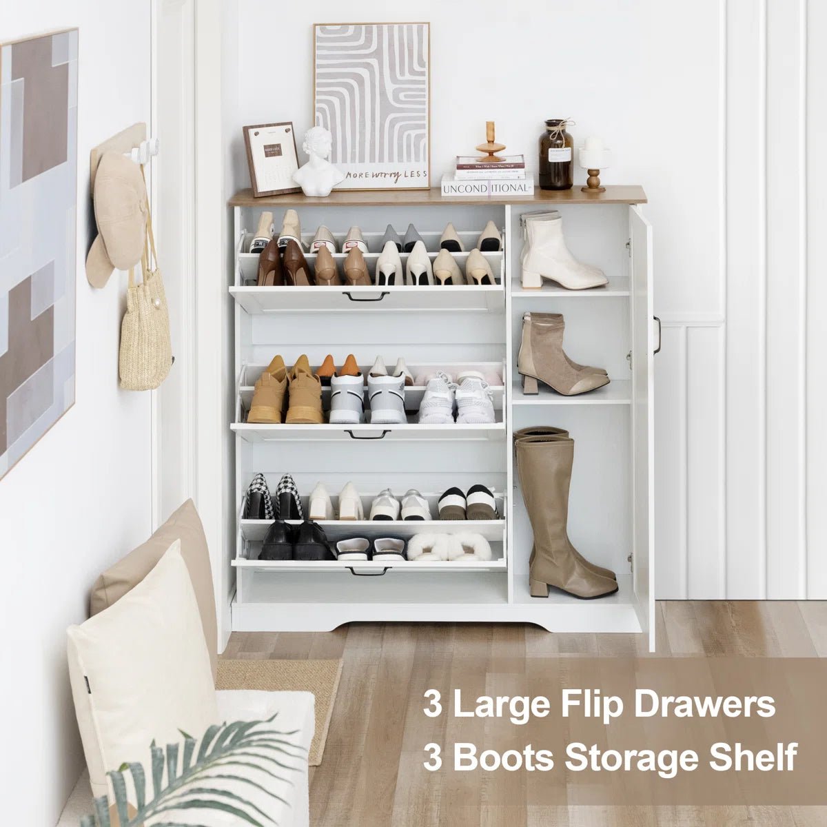 28 Pair Large Shoe Storage Cabinet with Adjustable Shelves - White/SW9716ABWR