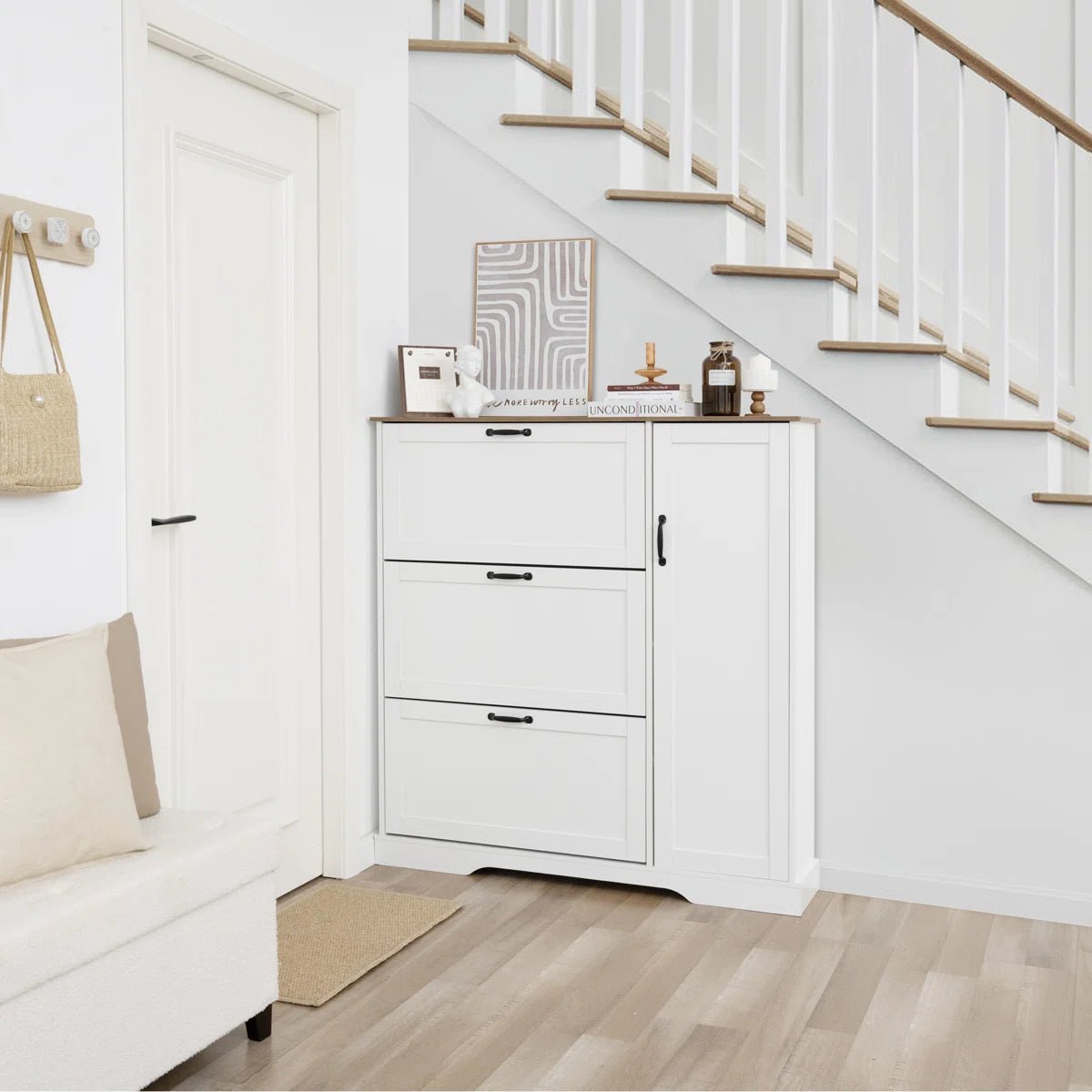 28 Pair Large Shoe Storage Cabinet with Adjustable Shelves - White/SW9716ABWR