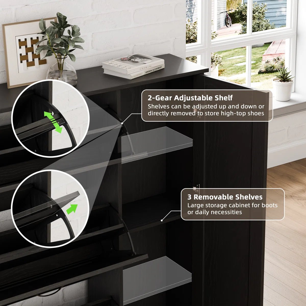 28 Pair Large Shoe Storage Cabinet with Adjustable Shelves - Black/SW9716ABKA