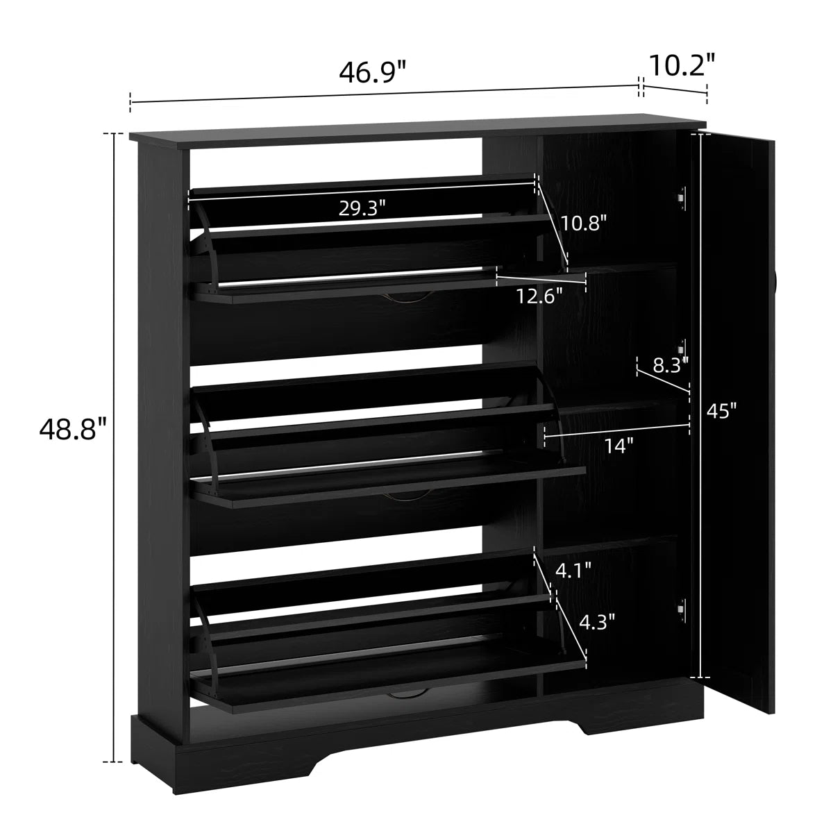 28 Pair Large Shoe Storage Cabinet with Adjustable Shelves - Black/SW9716ABKA