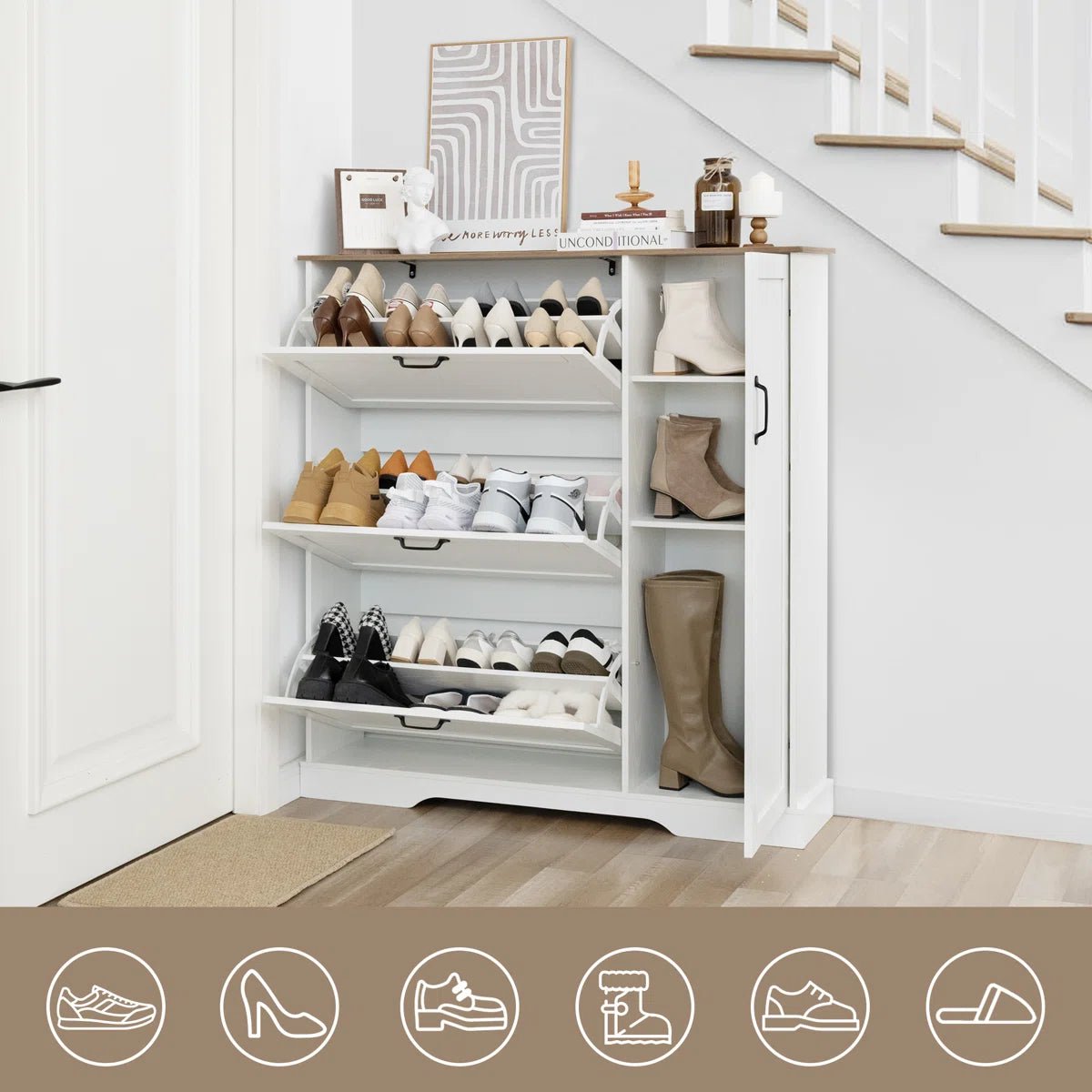 28 Pair Large Shoe Storage Cabinet with Adjustable Shelves - White/SW9716ABWR