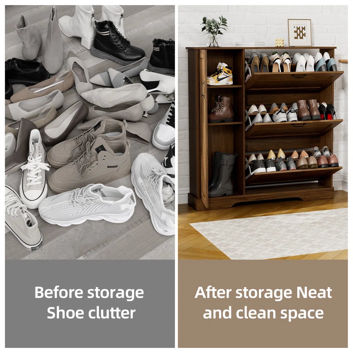 28 Pair Large Shoe Storage Cabinet with Adjustable Shelves - Brown/SW9716ABOS