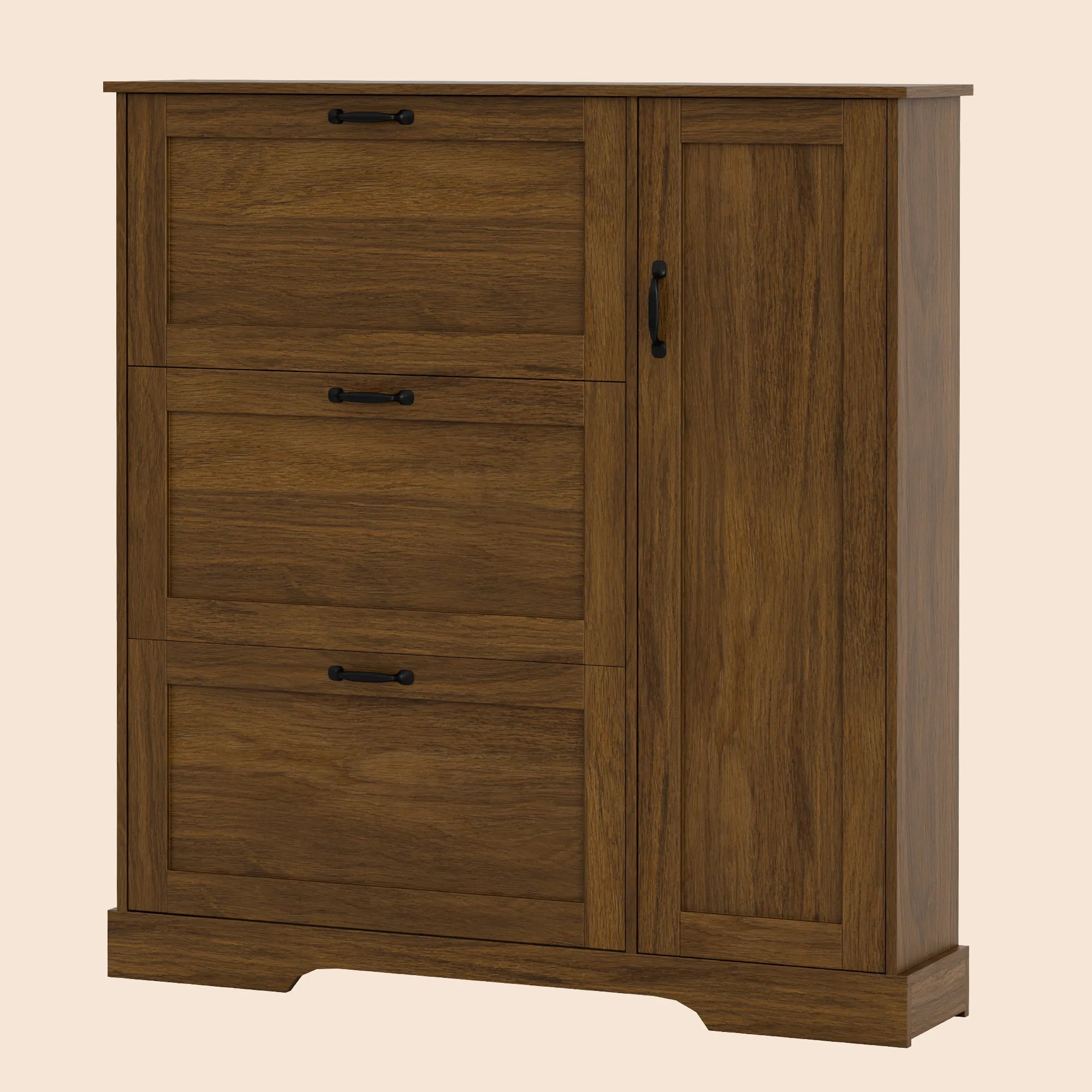 28 Pair Large Shoe Storage Cabinet with Adjustable Shelves - Brown/SW9716ABOS