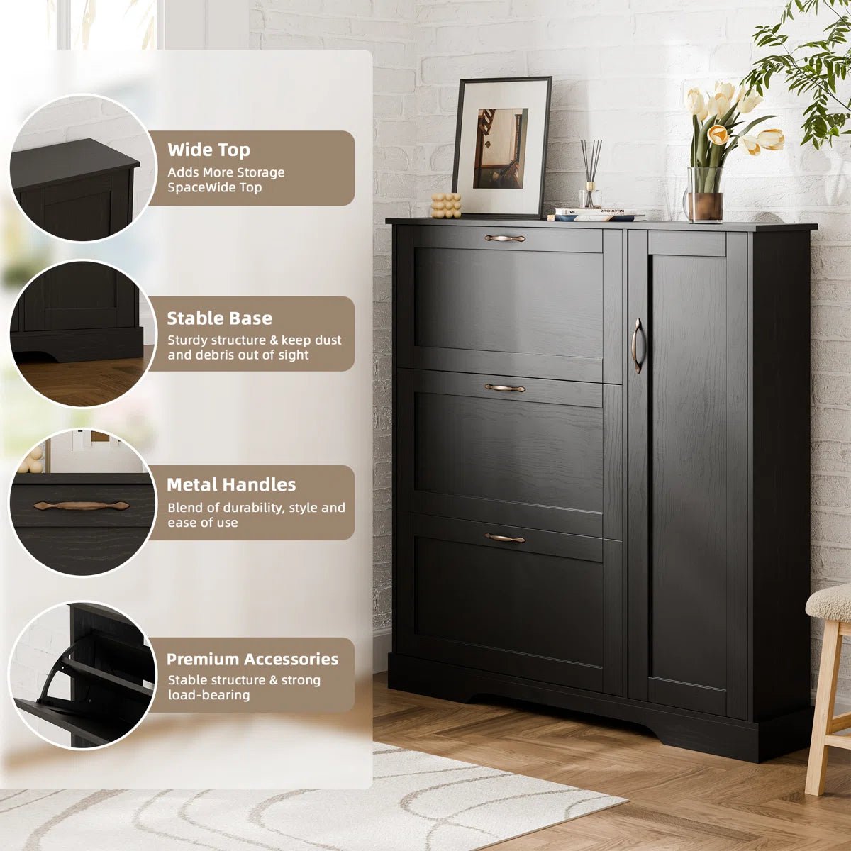 28 Pair Large Shoe Storage Cabinet with Adjustable Shelves - Black/SW9716ABKA