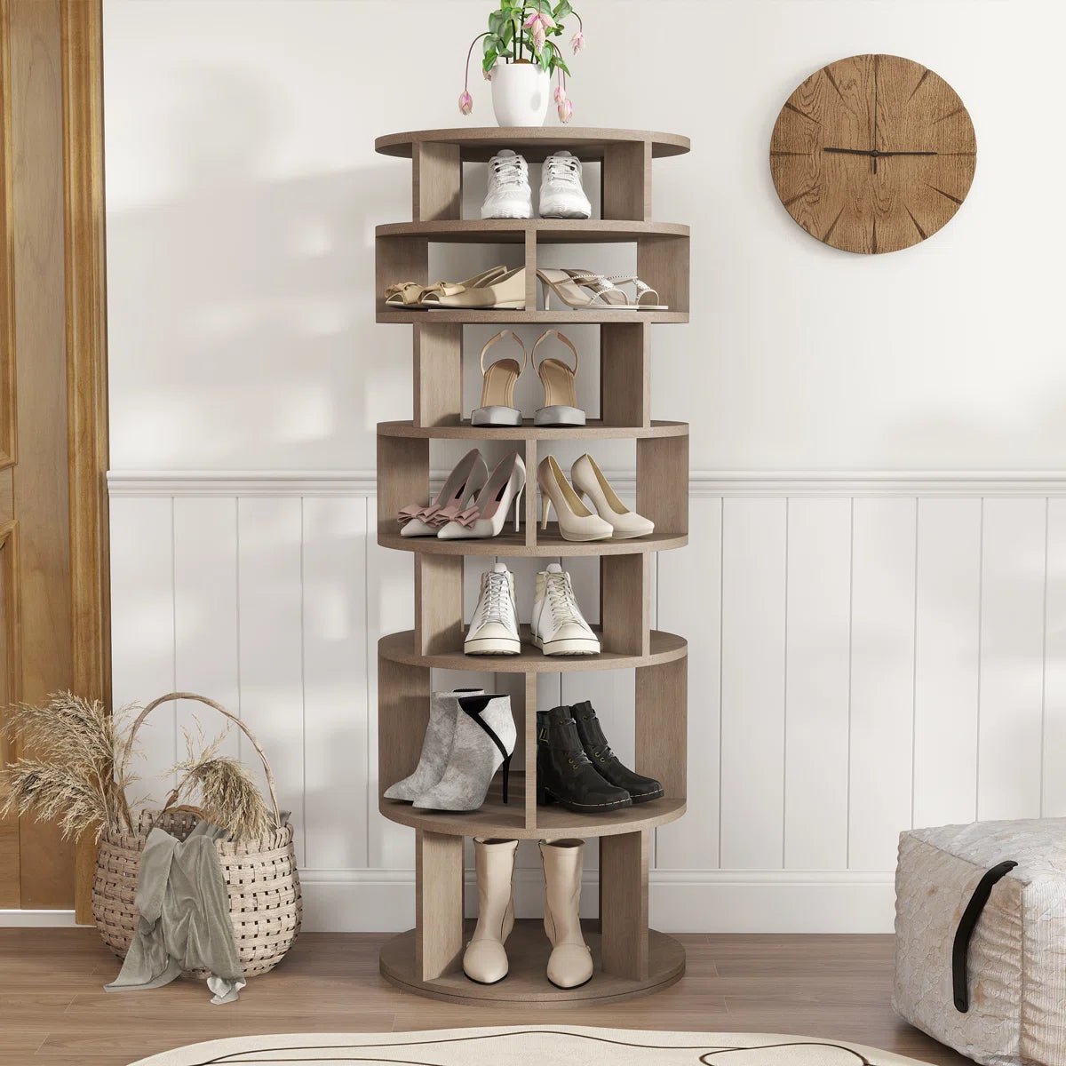 32 Pair Rotating Shoe Rack Fits Shoe Size up to 10 - Gray/SW9718ACES