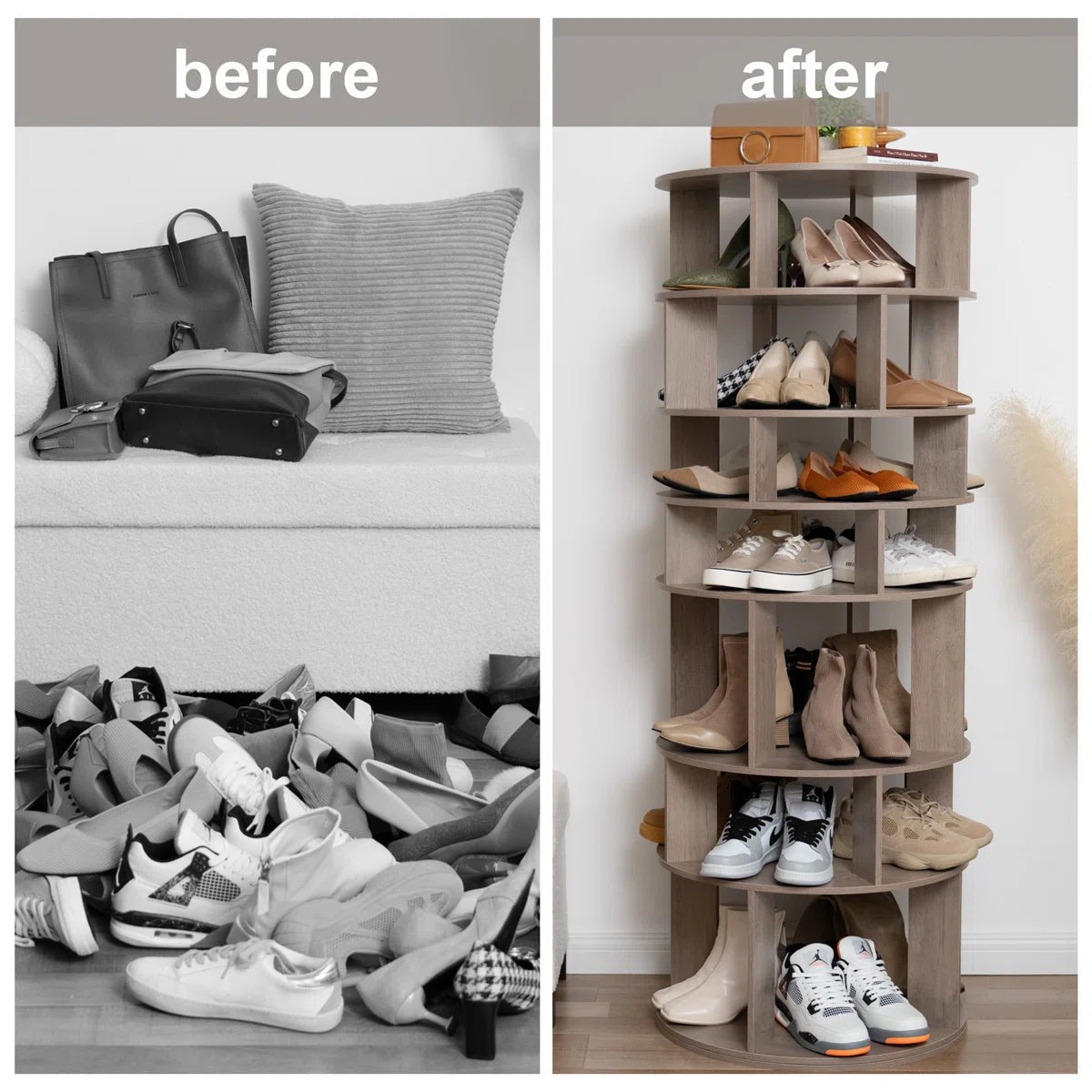 32 Pair Rotating Shoe Rack Fits Shoe Size up to 10 - Gray/SW9718ACES