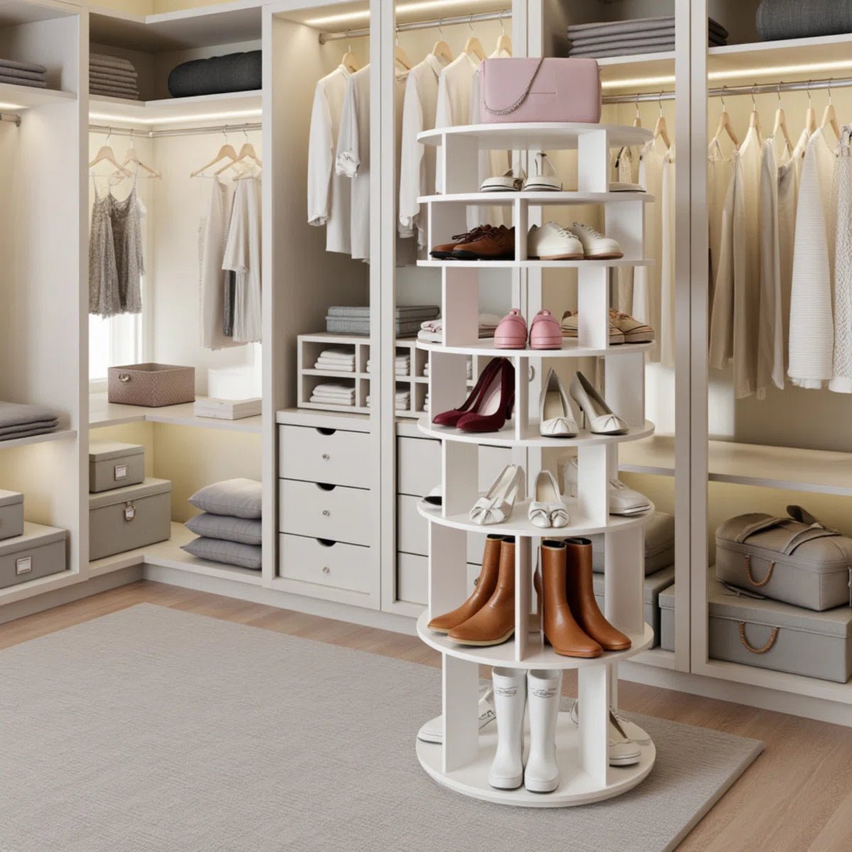 32 Pair Rotating Shoe Rack Fits Shoe Size up to 10 - White/SW9718ACWR