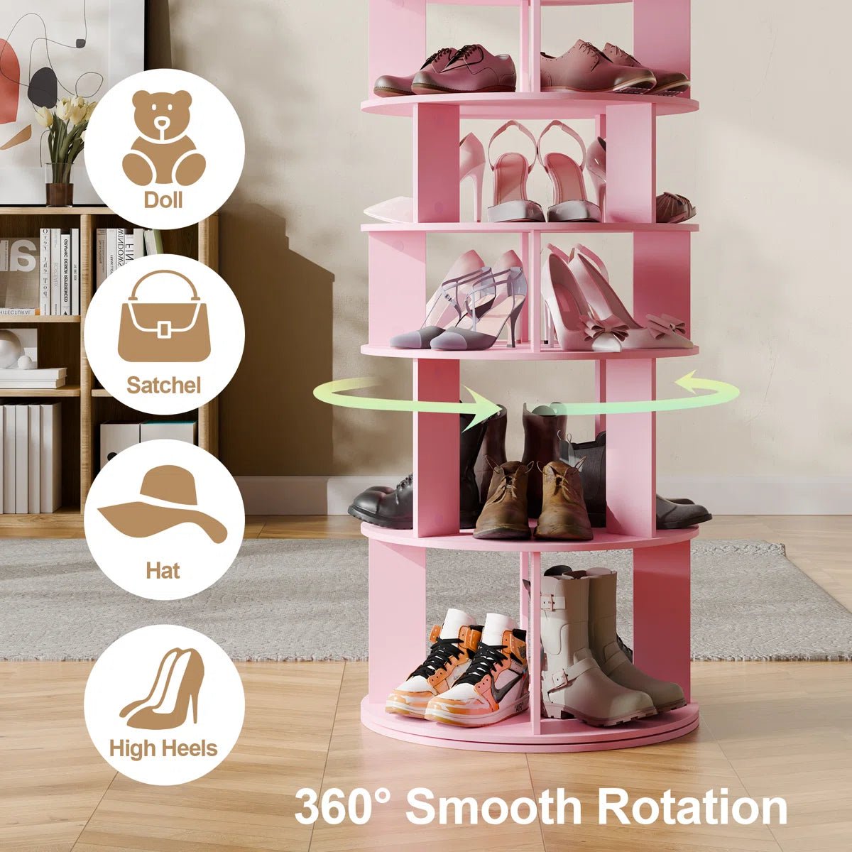 32 Pair Rotating Shoe Rack Fits Shoe Size up to 10 - Pink/SW9718ACIF