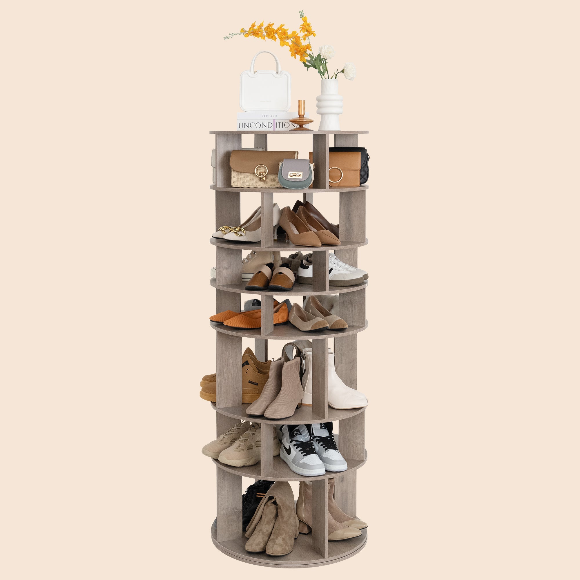 32 Pair Rotating Shoe Rack Fits Shoe Size up to 10 - Gray/SW9718ACES